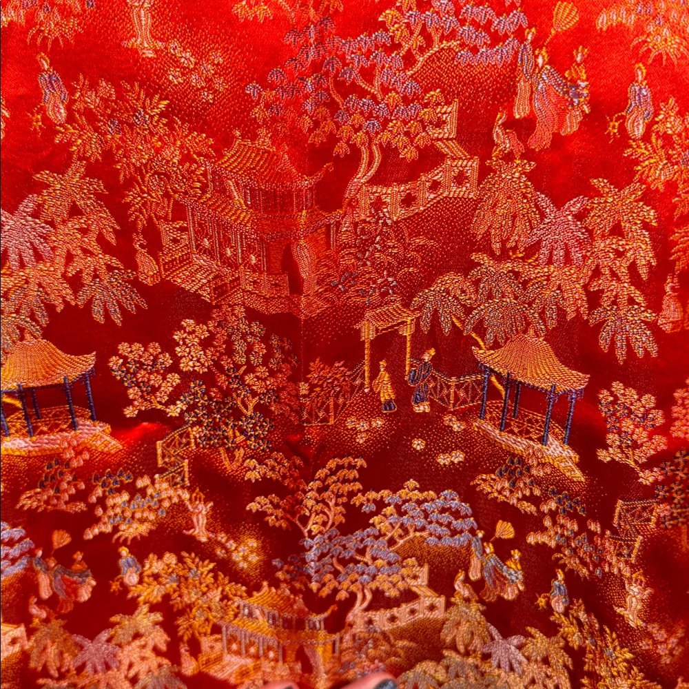 BEAUTIFUL VINTAGE ORANGE SILK ASIAN EMBROIDERED COAT LADIES JAPAN KIMONO Size M - Picture 8 of 9